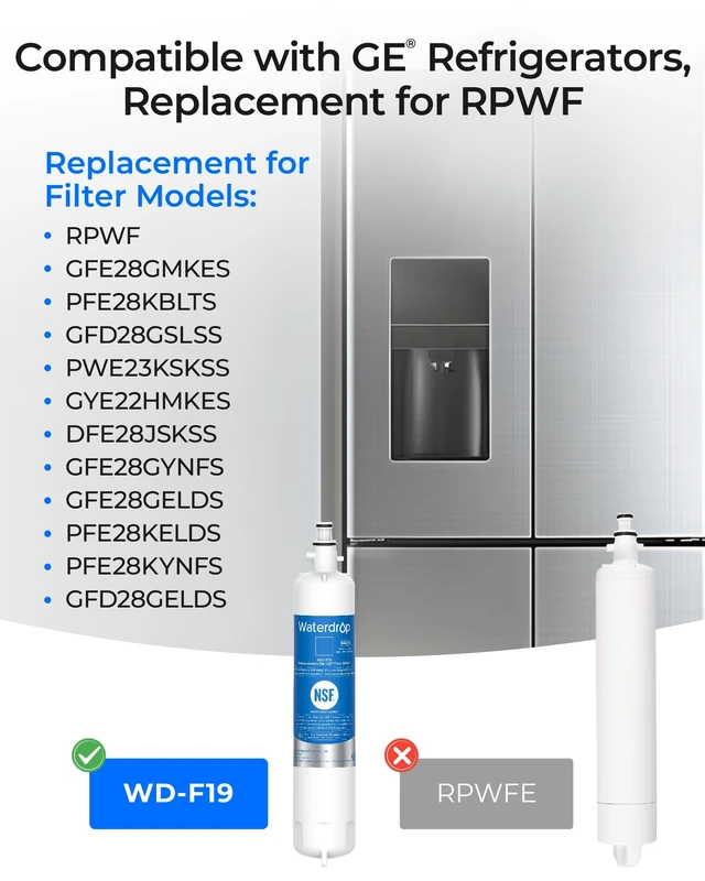 Alt view image 2 of 7 - Waterdrop WD-F19 Refrigerator Water Filter Replacement for GE® RPWF, 3 Pack,NOT RPWFE, Replacement for DWF-36, R-3600, MPF15350, OPFG3-RF300, WF277, RWF1063