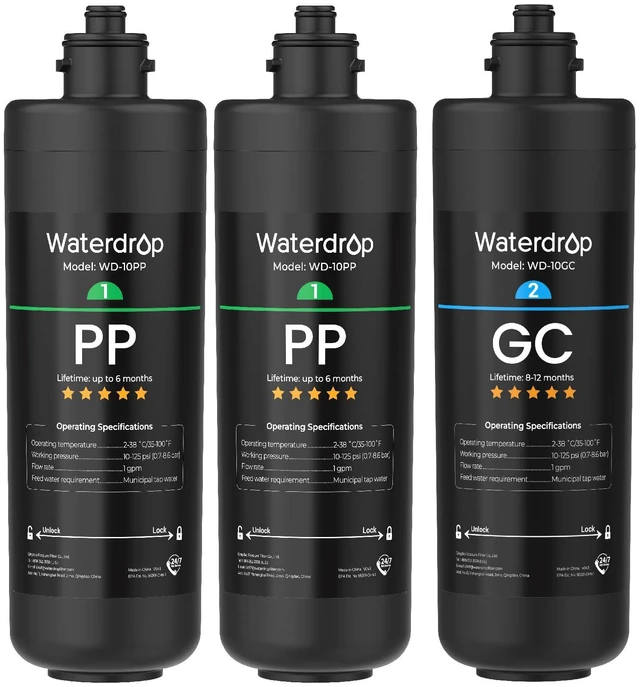 Main image of Waterdrop 2PPGC Replacement Water Filter for TSA & TSB & TSA-UF & TSB-ALK, Replacement for Waterdrop TSB-UF & TSB-CM & TSB-PF 3-stage Under Sink Water Filter System, 3-Pack (2 x 10PP, 1 x 10GC)
