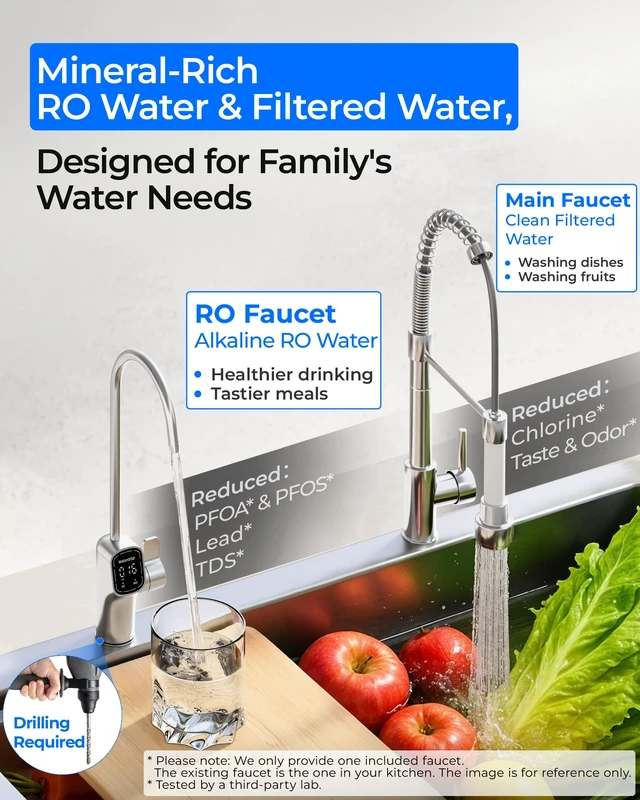 Alt view image 3 of 7 - Waterdrop G5P700A-PRO Alkaline Mineral pH+ Reverse Osmosis System, 700 GPD, NSF/ANSI 58 & 372 Certified, 8-Stage Dual Flow RO Water Filtration System, 2:1 Pure to Drain, LED Faucet, Tankless RO System