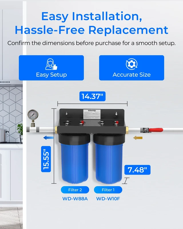 Alt view image 5 of 6 - Waterdrop WHF21-FG 2-Stage Whole House Water Filter System, NSF/ANSI 372,Reduce 96.4%Iron & 98.2%Manganese, Lead, Chlorine, Odor, 5-Stage Filtration, with Carbon and Sediment Filter, 1" Inlet/Outlet