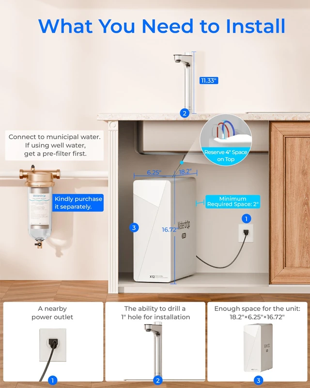 Alt view image 7 of 7 - Waterdrop X12 Alkaline Mineral Reverse Osmosis System, 1200 GPD, Under-Sink,NSF/ANSI 42 & 58 & 372 Certified, 11-Stage Filtration, Tankless RO System, 3:1 Pure to Drain, Smart Silver Faucet, BPA Free