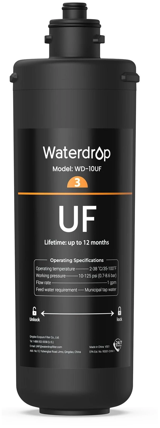 Main image of Waterdrop WD-10UF Water Filter Replacement for Waterdrop TSA-UF & TSB-UF,Reduces Chlorine, Taste and Odor, 12 months, Replacement for 3-Stage Ultra-Filtration Under Sink Water Filter System, 1 Pack