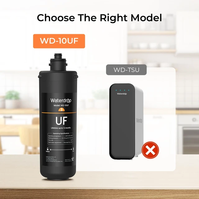 Alt view image 2 of 7 - Waterdrop WD-10UF Water Filter Replacement for Waterdrop TSA-UF & TSB-UF,Reduces Chlorine, Taste and Odor, 12 months, Replacement for 3-Stage Ultra-Filtration Under Sink Water Filter System, 1 Pack