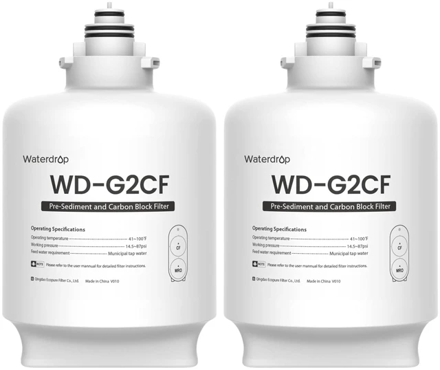 Main image of Waterdrop G2-2CF Filter, Replacement for G2/G2P600/G2MNR RO System, 2-Pack, 12-Month Lifetime Each, Under-Sink Water Filter Replacement, Long Lifespan, High Capacity, Easy Replacement