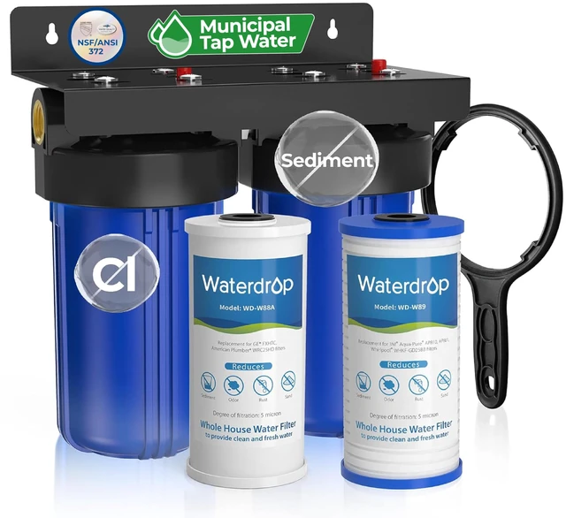 Main image of Waterdrop WHF21-PG 2-Stage Whole House Water Filter System, 5 Micron,Highly Reduces Lead, Chlorine, Odor and Taste, 5-Stage Filtration, with Carbon Filter and Sediment Filter, 1" Inlet/Outlet