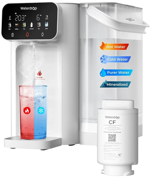 Main image of Waterdrop CT01 Countertop Water Filter System, Hot and Cold Water Dispenser, 6-Stage Filtration, Zero Wastewater, 5 Temperature, Instant Hot and Cold Water, Touchscreen Control, No Plumbing Required