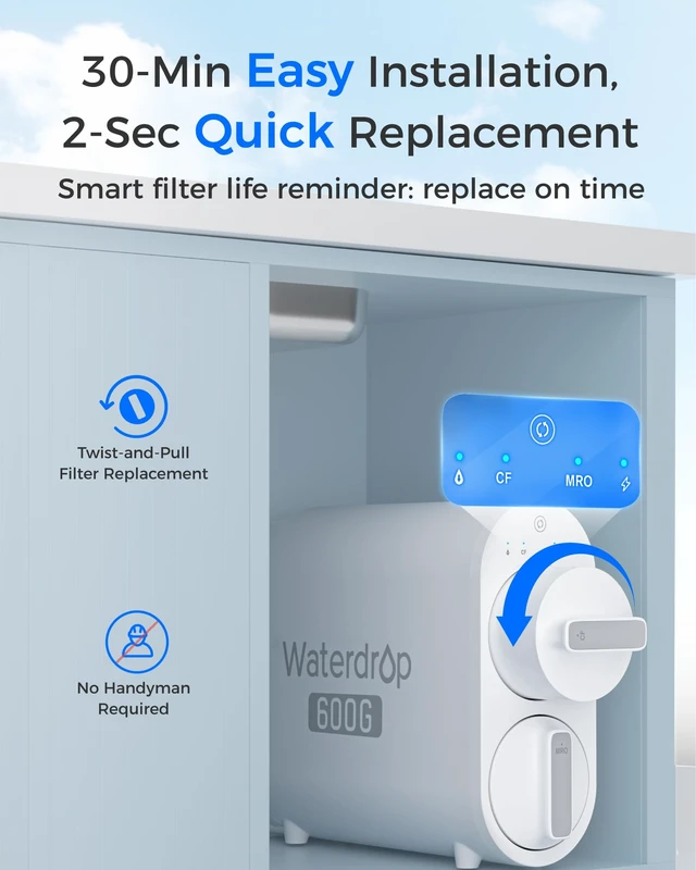 Alt view image 5 of 7 - Waterdrop G2-2CF Filter, Replacement for G2/G2P600/G2MNR RO System, 2-Pack, 12-Month Lifetime Each, Under-Sink Water Filter Replacement, Long Lifespan, High Capacity, Easy Replacement