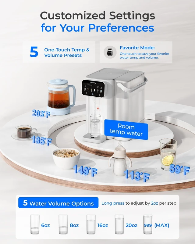 Alt view image 3 of 7 - Waterdrop CT01 Countertop Water Filter System, Hot and Cold Water Dispenser, 6-Stage Filtration, Zero Wastewater, 5 Temperature, Instant Hot and Cold Water, Touchscreen Control, No Plumbing Required