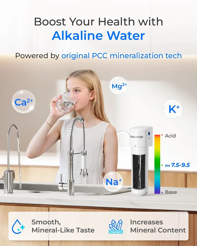 Alt view image 4 of 7 - Waterdrop ALK16 Alkaline Water Filter System for Sink, Mineralizing Water,3/8" Quick Connect, Compatible with G3 Series & G5 Series & K6 RO Systems, NSF/ANSI 372 Certified, Under-Sink Installation