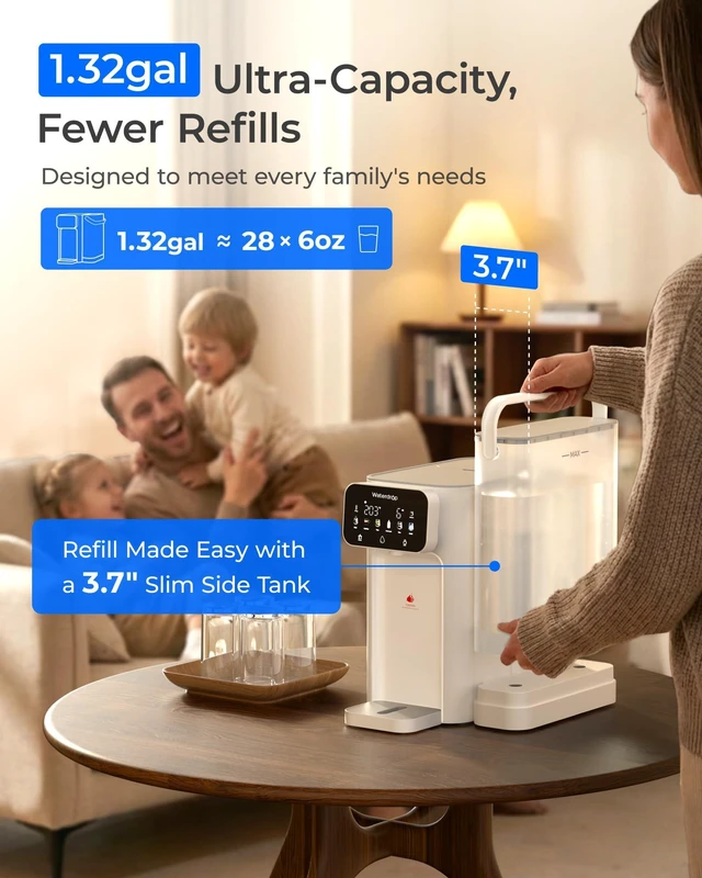 Alt view image 5 of 7 - Waterdrop CT01 Countertop Water Filter System, Hot and Cold Water Dispenser, 6-Stage Filtration, Zero Wastewater, 5 Temperature, Instant Hot and Cold Water, Touchscreen Control, No Plumbing Required