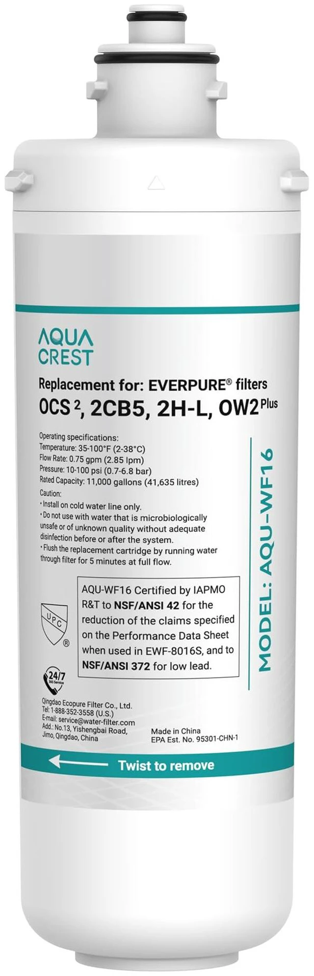Main image of AQUA CREST OCS2 Under Sink Water Filter, Replacement for Everpure EV9618-02,Compatible with Everpure OCS2, 2CB5, 2H-L, ADC, 2CB-GW, OW2-Plus, EV9618-02, EV9634-26, EV9634-01, EV9617-05, Aquverse A100