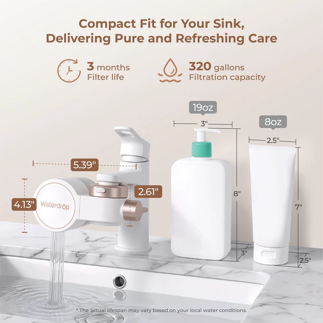 Alt view image 4 of 7 - Waterdrop BFT1 Skincare Bathroom Sink Filter, Water Filter for Sink Faucet,Reduces 99.9% Chlorine, Skin Redness & Scale Control, Water Softner, NSF Certified, 0.000001 mm, 3 Water Dispensing Modes