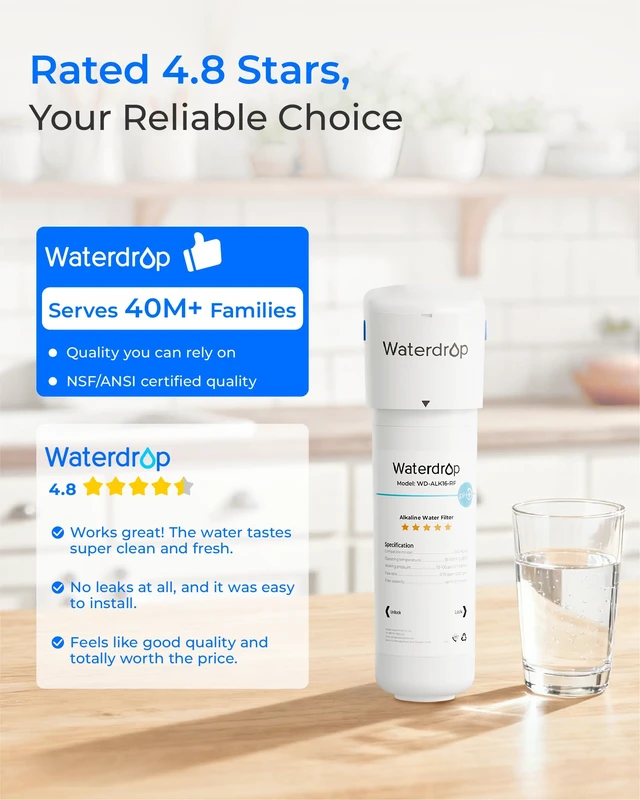 Alt view image 7 of 7 - Waterdrop ALK16 Alkaline Water Filter System for Sink, Mineralizing Water,3/8" Quick Connect, Compatible with G3 Series & G5 Series & K6 RO Systems, NSF/ANSI 372 Certified, Under-Sink Installation