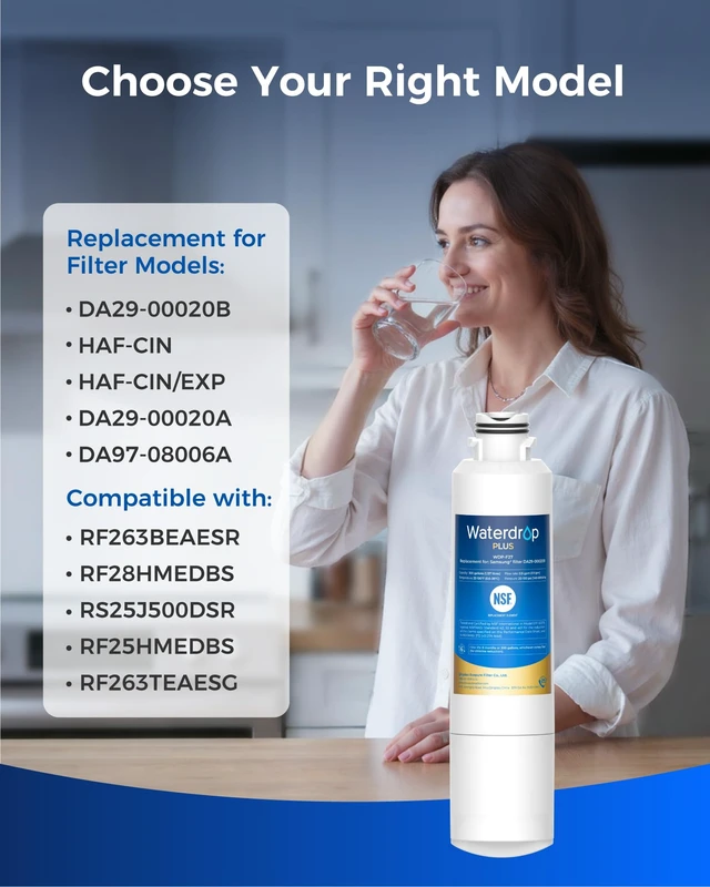 Alt view image 2 of 7 - Waterdrop Plus WDP-F27 NSF 401 Certified Refrigerator Water Filter, 2 Pack,Reduce PFOA/PFOS, Replacement for Samsung DA29-00020B, HDX FMS-2, DA97-08006A, 46-9101, RF28HMEDBSR Refrigerator Water Filter
