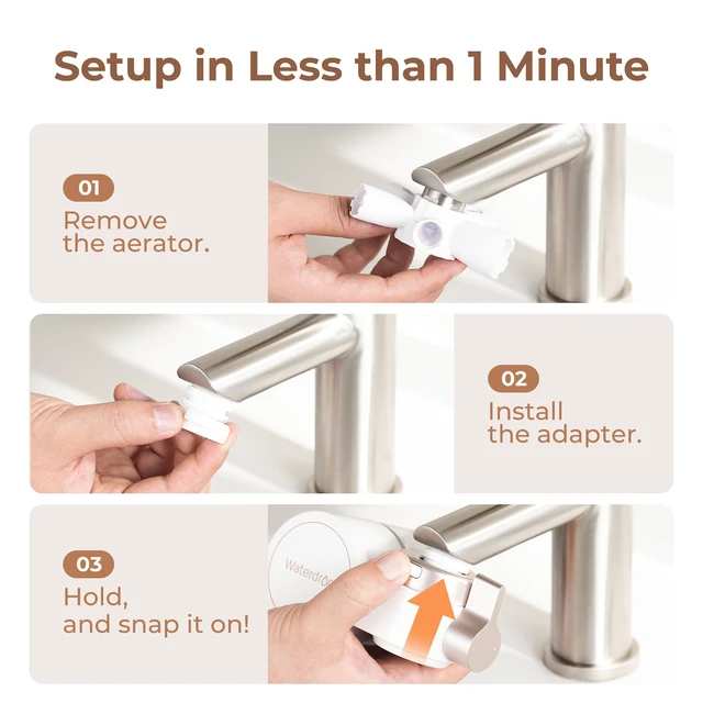 Alt view image 6 of 7 - Waterdrop BFT1 Skincare Bathroom Sink Filter, Water Filter for Sink Faucet,Reduces 99.9% Chlorine, Skin Redness & Scale Control, Water Softner, NSF Certified, 0.000001 mm, 3 Water Dispensing Modes