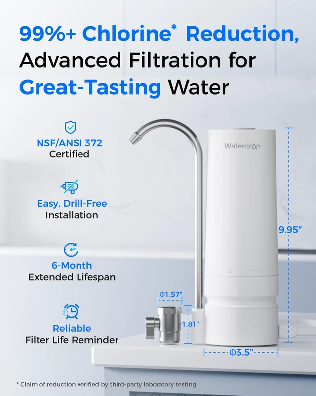 Alt view image 3 of 7 - Waterdrop CTF-05 Water Filter for Sink Faucet with Filter Life Reminder, Reduces Heavy Metals, Bad Odor and 99% Chlorine, Countertop Water Filter System, 4000 Gallons, 1 Filter