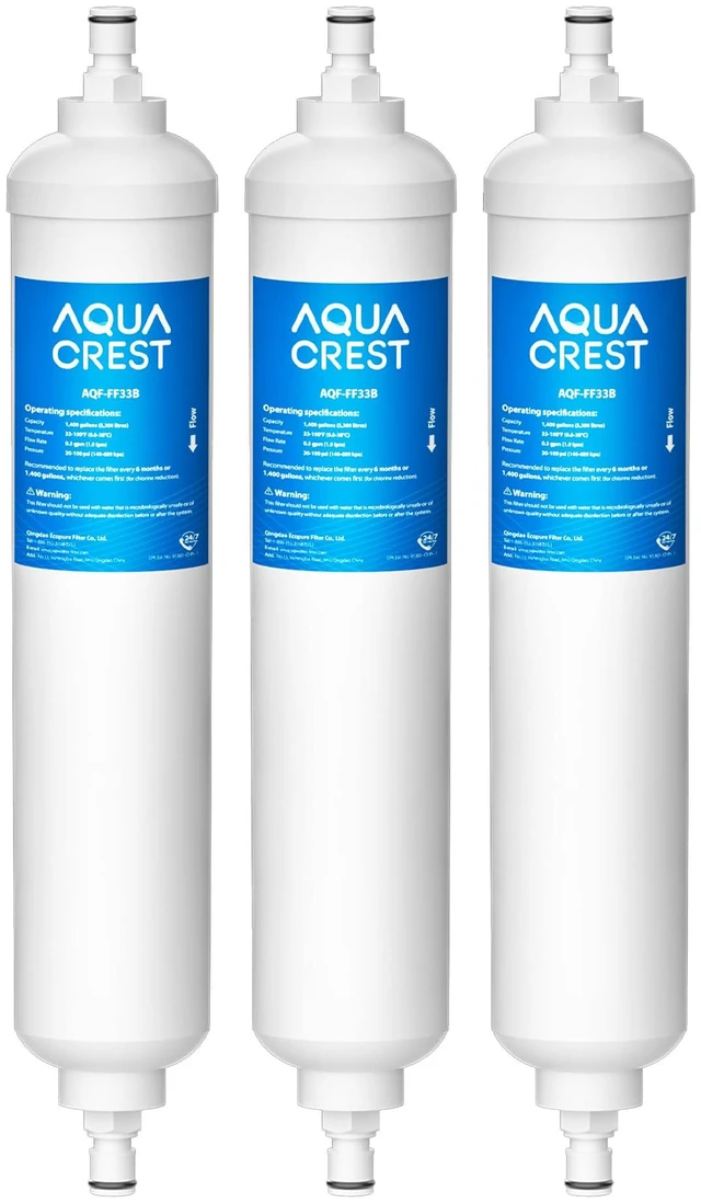 Main image of AQUA CREST GXRTQR Replacement for GE® GXRTQR Inline Water Filter, 3 Pack,Replacement for GE® GXRTQR, GXRTQ, Reduces Chlorine, Fluoride, Limescale and More, for Refrigerator, iceMaker, RVs
