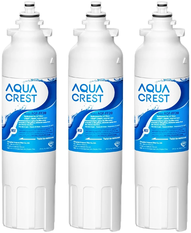 Main image of AQUA CREST ADQ73613401 Water Filter, Replacement for LG® LT800P®, 3 Pack,Replacement for LG LT800P, ADQ73613402, ADQ75795104, Kenmore 9490, 46-9490, LSXS26326S Refrigerator Water Filter