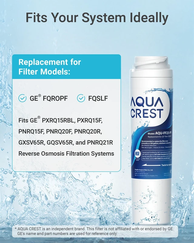 Alt view image 2 of 7 - AQUA CREST FQROPF Filter Replacement for GE FQROPF, NSF/ANSI 401 Certified,Compatible with GE FQSLF, GXSV65R, GQSV65R, PXRQ15F, PNRQ15F, Reduces PFAS, PFOA/PFOS, Chlorine, Taste&Odor, 2 Pack