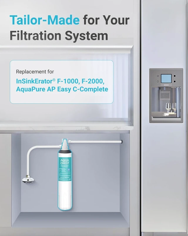 Alt view image 2 of 7 - AQUA CREST F-1000 Water Filter Replacement for InSinkErator® F-1000, 3 Pack, Compatible with InSinkErator® F-2000, AquaPure AP Easy C-Complete, Reduces Chlorine, Bad Taste & Odor, NSF/ANSI 42