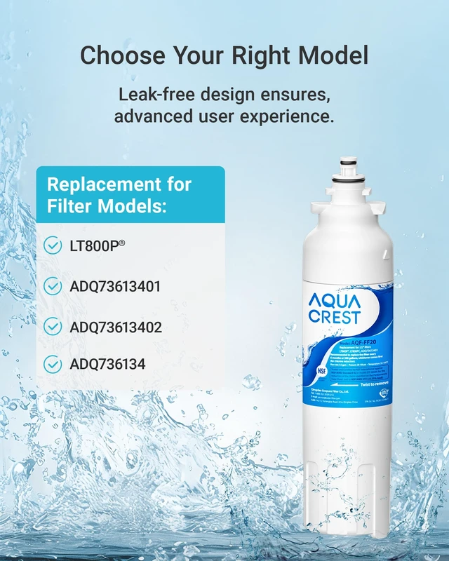 Alt view image 2 of 7 - AQUA CREST ADQ73613401 Water Filter, Replacement for LG® LT800P®, 3 Pack,Replacement for LG LT800P, ADQ73613402, ADQ75795104, Kenmore 9490, 46-9490, LSXS26326S Refrigerator Water Filter