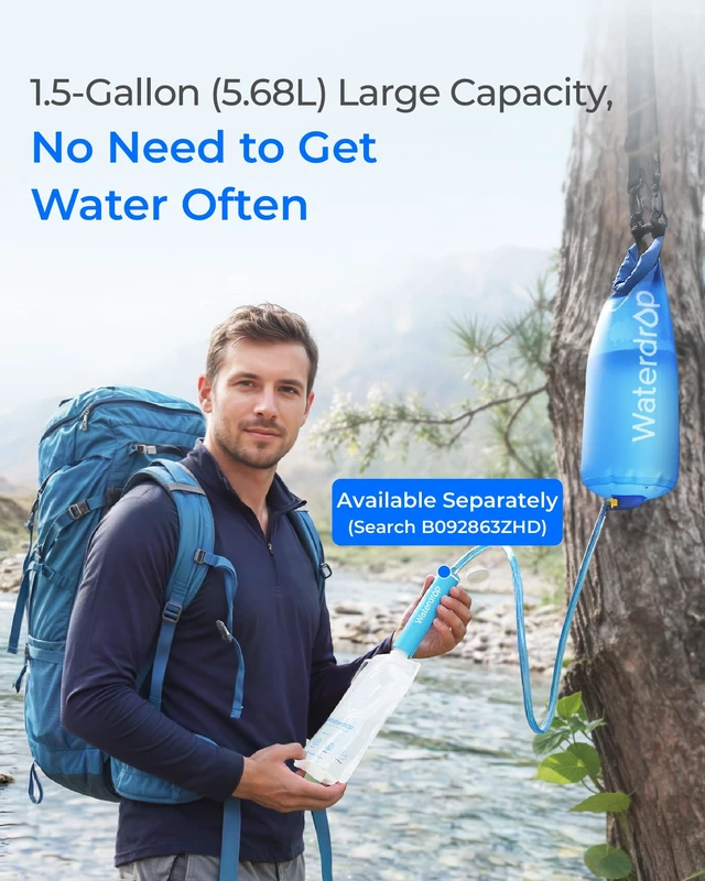 Alt view image 2 of 7 - Waterdrop Gravity Water Bag, Compatible with Water Filter Straw, for Camping, Travel, Backpacking, Hiking and Emergency, Flex Foldable, 1.5 Gallon, with Outlet Tube