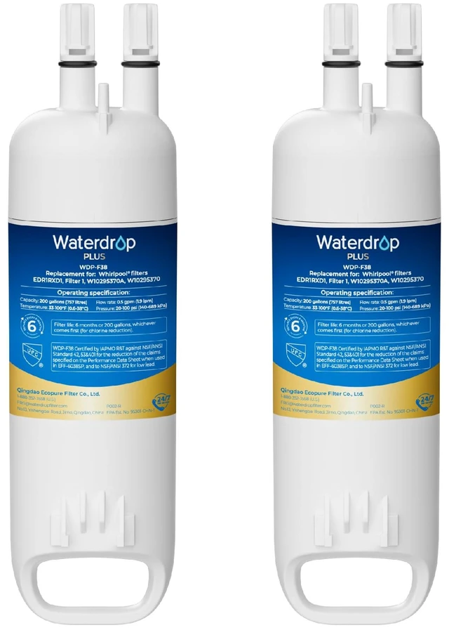 Main image of Waterdrop Plus EDR1RXD1 Water Filter, Replacement for W10295370A, 2 Pack,NSF401, Replacement for Everydrop® Filter 1, EDR1RXD1B, P8RFWB2L, P4RFWB, 46-9081, 46-9930, WDP-F38 Refrigerator Water Filter