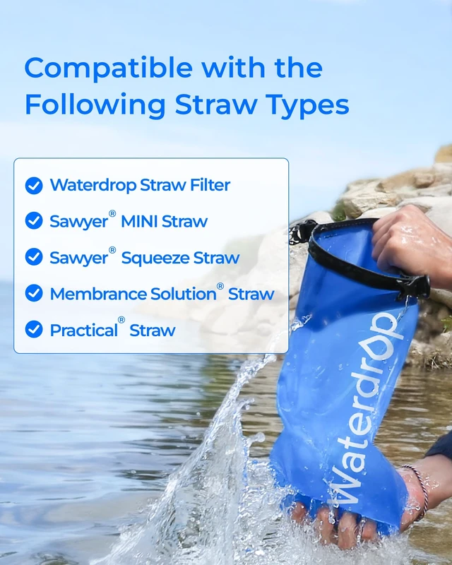 Alt view image 3 of 7 - Waterdrop Gravity Water Bag, Compatible with Water Filter Straw, for Camping, Travel, Backpacking, Hiking and Emergency, Flex Foldable, 1.5 Gallon, with Outlet Tube