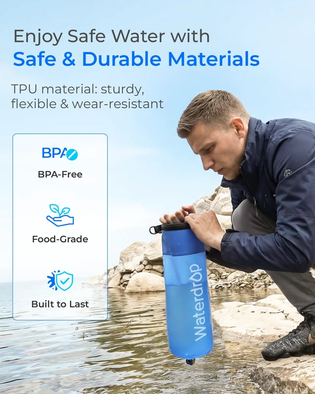 Alt view image 4 of 7 - Waterdrop Gravity Water Bag, Compatible with Water Filter Straw, for Camping, Travel, Backpacking, Hiking and Emergency, Flex Foldable, 1.5 Gallon, with Outlet Tube