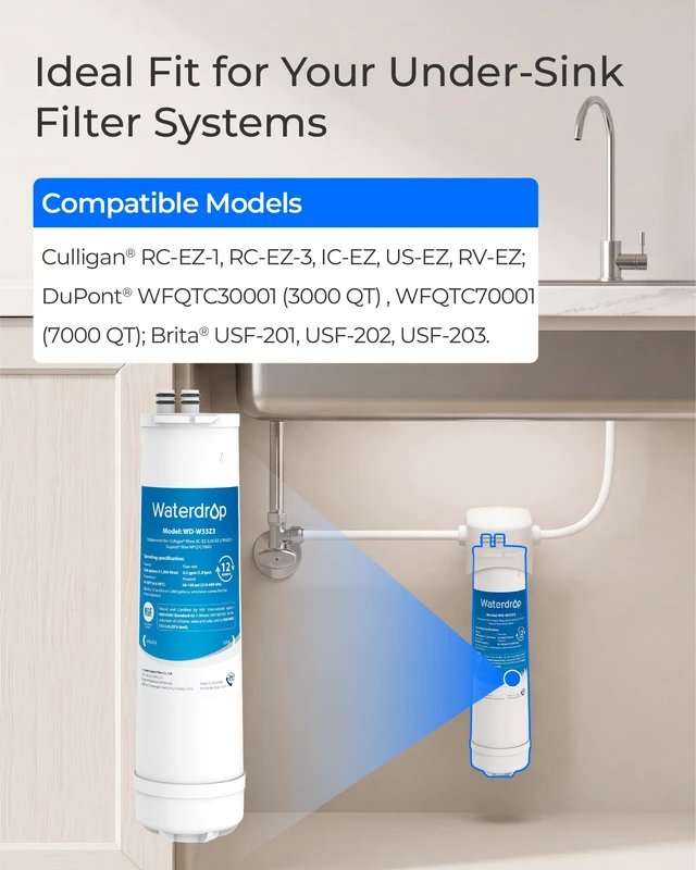 Alt view image 2 of 7 - Waterdrop RC EZ 3 Water Filter Replacement for Culligan® RC-EZ-3, 2 Pack, Compatible with DuPont® Carbon 3000QT Filter, Culligan® US-EZ-3, RC-EZ-1, Brita® USF-201, USF-202, 2K Gallons
