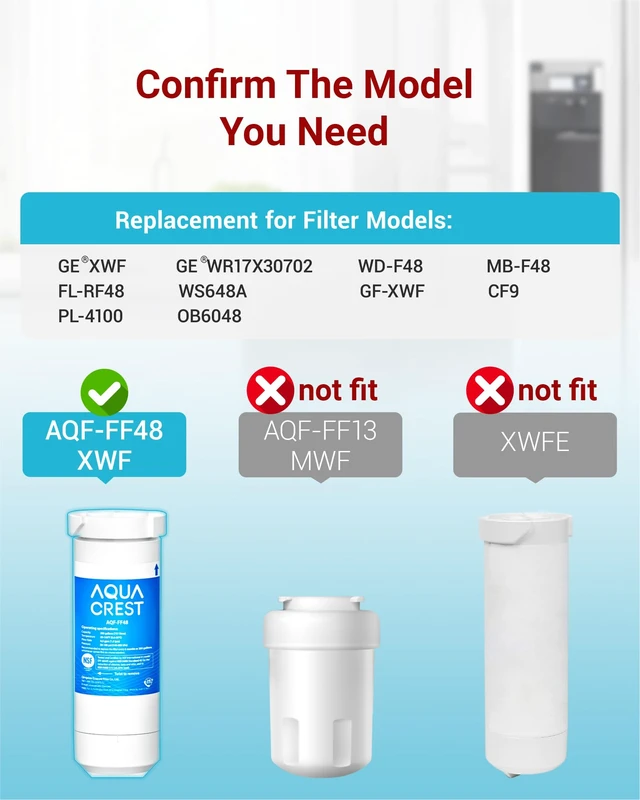 Alt view image 2 of 7 - AQUA CREST XWF Water Filter Replacement for GE® WR17X30702, No chip,Not XWFE, Replacement for GE® XWF, Compatible with GE® GNE27, GFE26, GDE25 Series Refrigerators, NSF 42 & 372 Certified