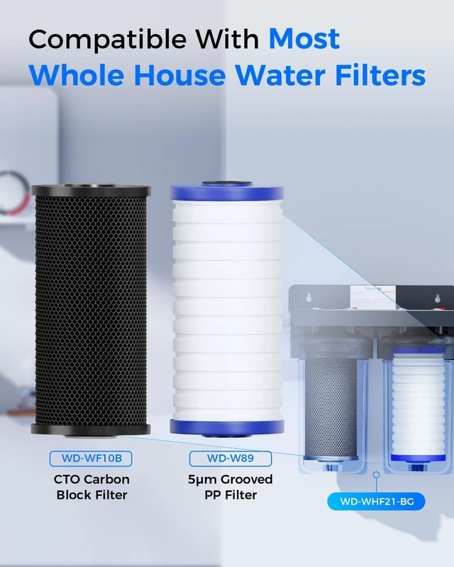 Alt view image 2 of 7 - Waterdrop WF10BG Whole House Water Filter for WHF21-BG, GE® FXHTC, GXWH40L,Replacement for Ispring, Culligan® RFC-BBSA, Whirlpool®, Any 10" x 4.5" System, Reduces Chlorine, Taste, Odor