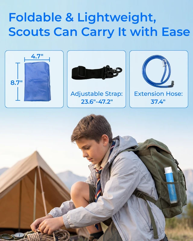 Alt view image 6 of 7 - Waterdrop Gravity Water Bag, Compatible with Water Filter Straw, for Camping, Travel, Backpacking, Hiking and Emergency, Flex Foldable, 1.5 Gallon, with Outlet Tube