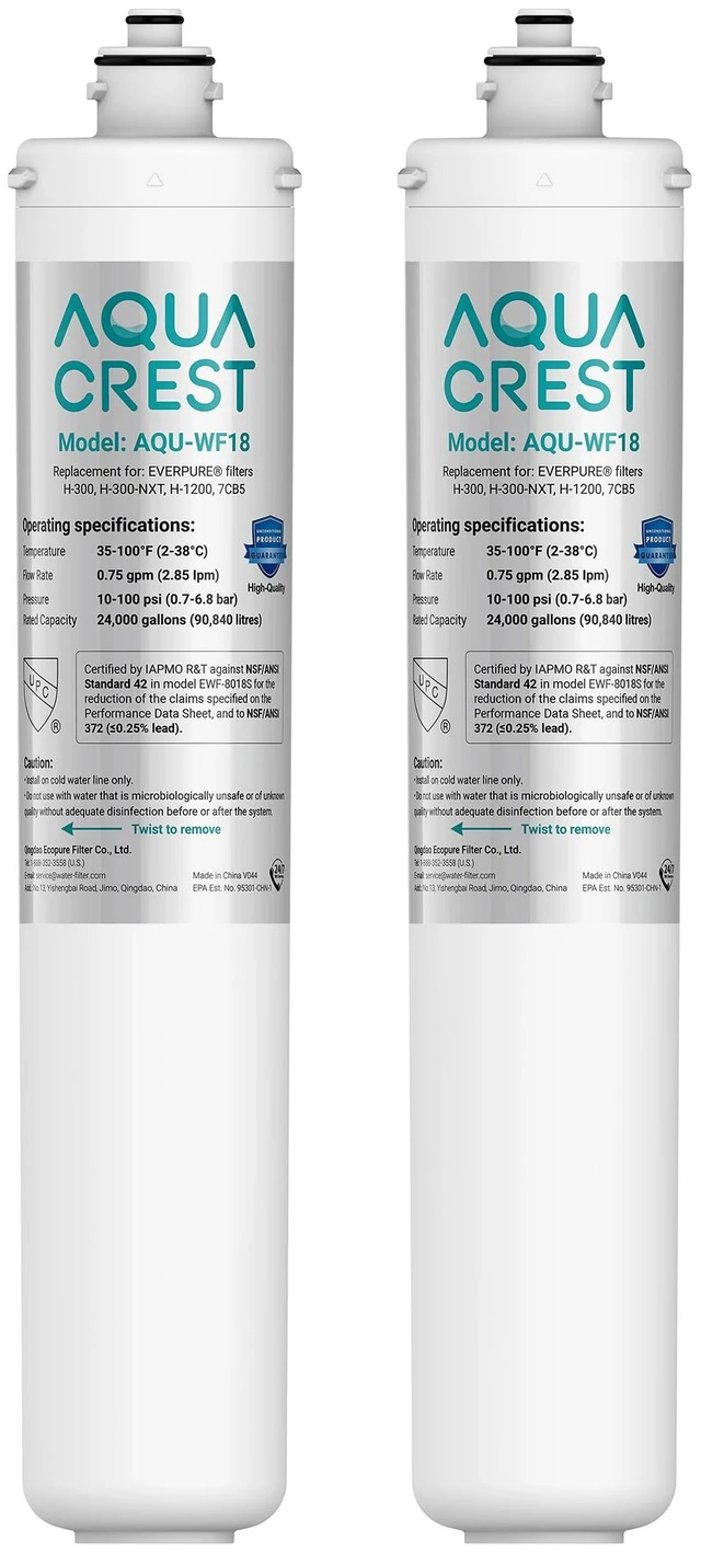 Main image of AQUA CREST H-300 Water Filter Replacement for Pentair® Everpure H-300,Compatible with Everpure H-300, H-300-NXT, 7CB5, EV9270-71, EV9270-72, EV9618-11, EV9855-50, EV9282-01, 24000 Gallons, 2 Pack