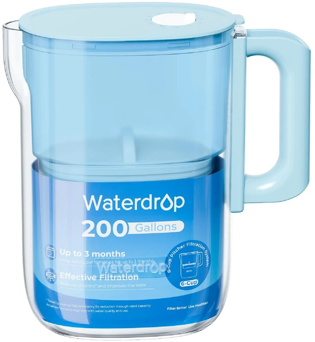 Main image of Waterdrop PT-12B-H Small 6-Cup Water Filter Pitcher for Mini Fridge, Blue