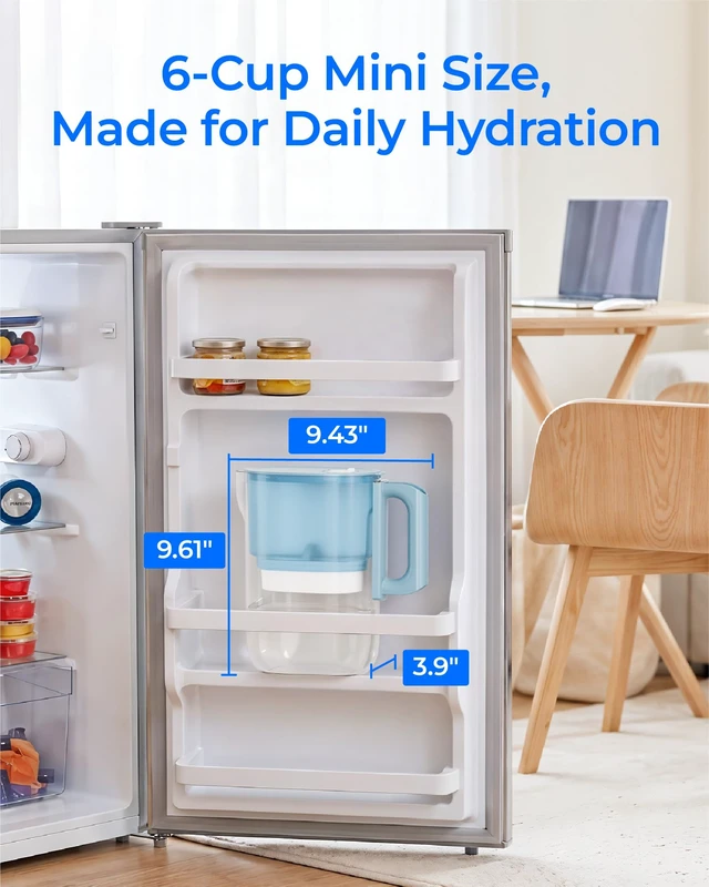 Alt view image 2 of 7 - Waterdrop PT-12B-H Small 6-Cup Water Filter Pitcher for Mini Fridge, Blue