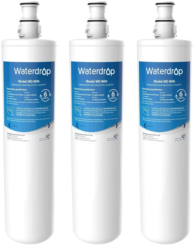 Main image of Waterdrop 3US-MAX-F01, 3US-PF01 Under Sink Water Filter, 3 Pack,Compatible with Filtrete® Maximum 3US-MAX-S01, 3US-PS01, Aqua-Pure C-Cyst-FF, Manitowoc K-00337 K-00338, HF20-S, NSF/ANSI 42