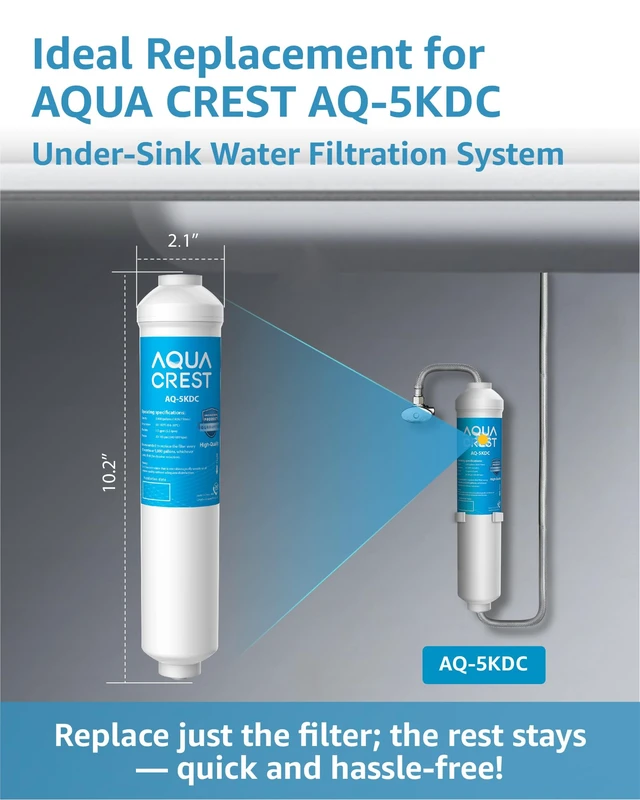 Alt view image 2 of 7 - AQUA CREST 5KDC-F Water Filter Replacement for Waterdrop 5KDC Filter System, Reduces PFAS, PFOA/PFOS, Chlorine, NSF/ANSI Tested 5K Gallons Ultra High Capacity (No Tube), Under Sink Water Filter System