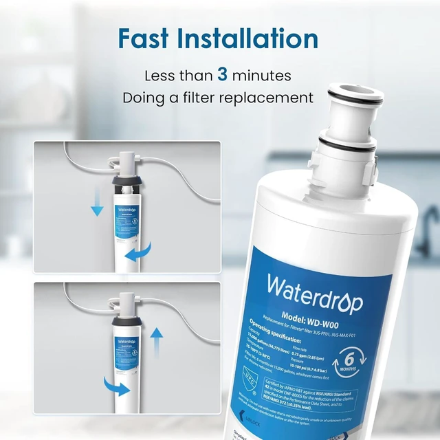 Alt view image 6 of 7 - Waterdrop 3US-MAX-F01, 3US-PF01 Under Sink Water Filter, 3 Pack,Compatible with Filtrete® Maximum 3US-MAX-S01, 3US-PS01, Aqua-Pure C-Cyst-FF, Manitowoc K-00337 K-00338, HF20-S, NSF/ANSI 42