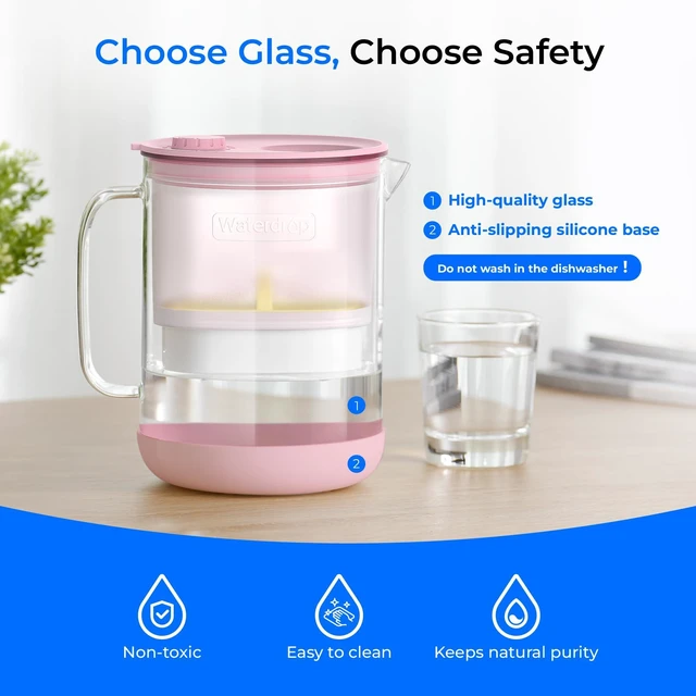 Alt view image 2 of 7 - Waterdrop PT-72P Glass Water Filter Pitcher, 7-Cup, Eco-Friendly, Pink,NSF/ANSI 53, 42 & 372 Certified Filter, Reduces PFOA/PFOS, Chlorine, Cadmium, Copper & Mercury, BPA-Free, Easy to Clean