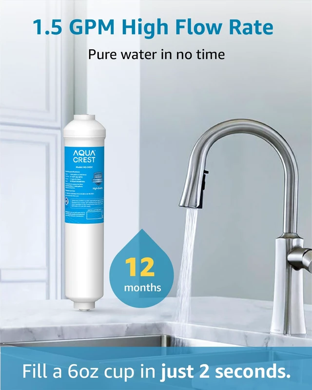 Alt view image 6 of 7 - AQUA CREST 5KDC-F Water Filter Replacement for Waterdrop 5KDC Filter System, Reduces PFAS, PFOA/PFOS, Chlorine, NSF/ANSI Tested 5K Gallons Ultra High Capacity (No Tube), Under Sink Water Filter System