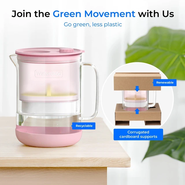 Alt view image 3 of 7 - Waterdrop PT-72P Glass Water Filter Pitcher, 7-Cup, Eco-Friendly, Pink,NSF/ANSI 53, 42 & 372 Certified Filter, Reduces PFOA/PFOS, Chlorine, Cadmium, Copper & Mercury, BPA-Free, Easy to Clean