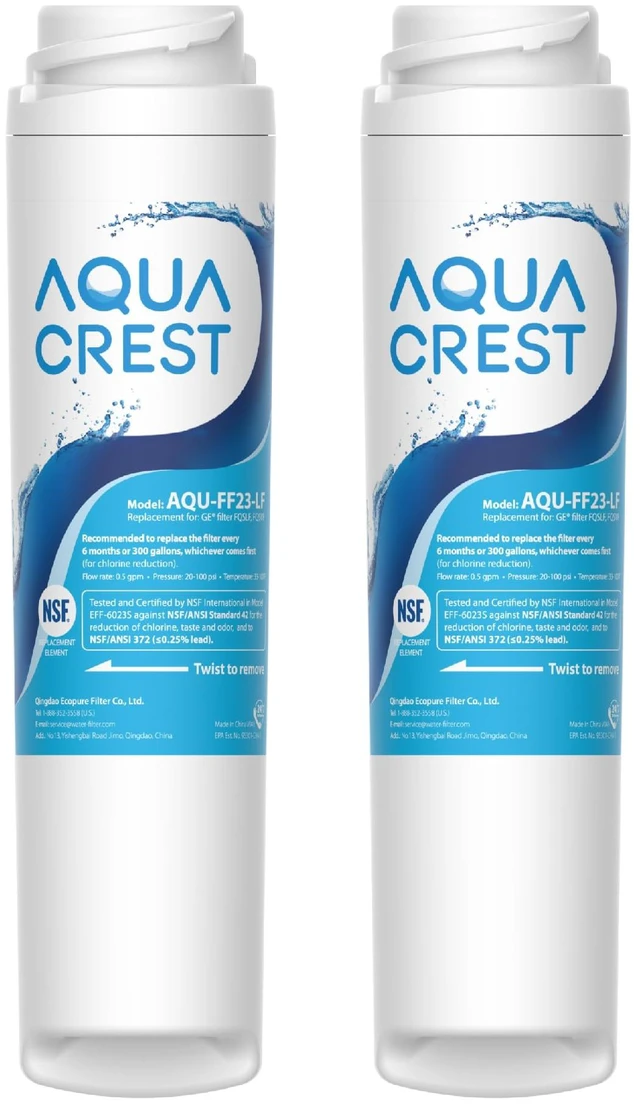 Main image of AQUA CREST FQSLF Water Filter Replacement for GE FQSVF, FQSVN, 2 Pack, Compatible with GE FQSLF, FQSVF, FQROPF, GE GXSV65R, PXRQ15F, PNRQ15F, NSF/ANSI 42 Certified