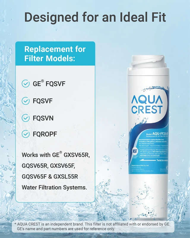 Alt view image 2 of 7 - AQUA CREST FQSLF Water Filter Replacement for GE FQSVF, FQSVN, 2 Pack, Compatible with GE FQSLF, FQSVF, FQROPF, GE GXSV65R, PXRQ15F, PNRQ15F, NSF/ANSI 42 Certified