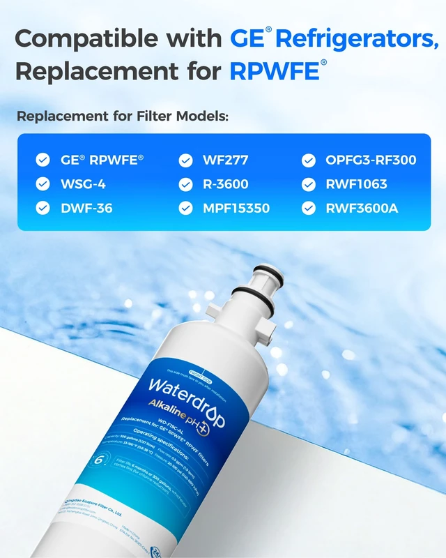 Alt view image 3 of 7 - Waterdrop WD-F19C-AL Alkaline Water Filter Replacement for GE® RPWFE®, Enhances pH, Replacement for GE® RPWF (Built-in CHIP), GFE28GYNFS