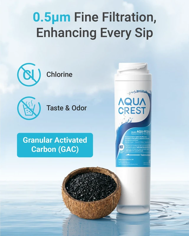 Alt view image 4 of 7 - AQUA CREST FQSLF Water Filter Replacement for GE FQSVF, FQSVN, 2 Pack, Compatible with GE FQSLF, FQSVF, FQROPF, GE GXSV65R, PXRQ15F, PNRQ15F, NSF/ANSI 42 Certified