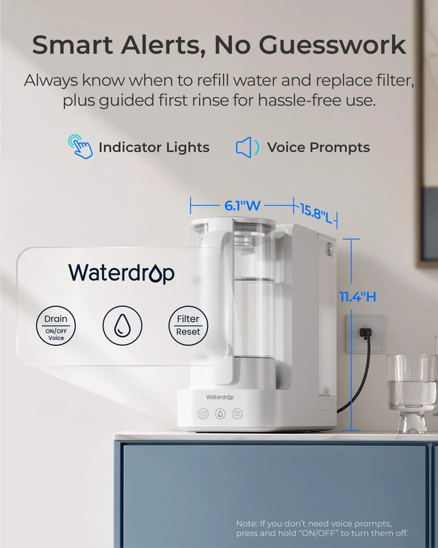 Alt view image 6 of 7 - Waterdrop C2S Countertop RO Filtration System, 40oz Autofill Glass Pitcher