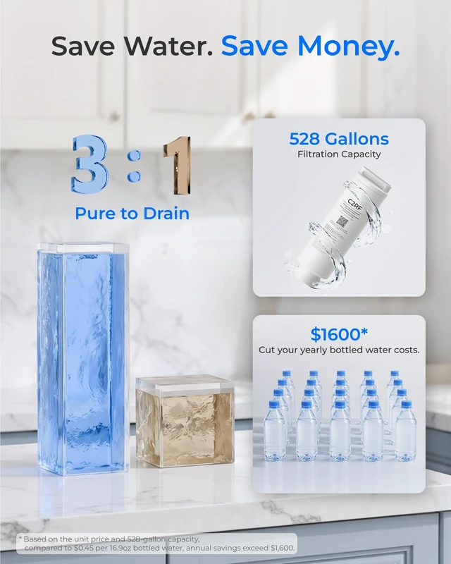 Alt view image 7 of 7 - Waterdrop C2S Countertop RO Filtration System, 40oz Autofill Glass Pitcher