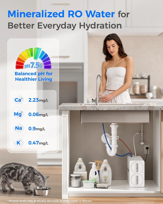 Alt view image 5 of 7 - Waterdrop G6A6 Compact Alkaline Mineral Reverse Osmosis System, 600 GPD,81.8% Space Saving RO System, 600 GPD High-Flow Performance, 8-Stage, 2:1 Pure to Drain