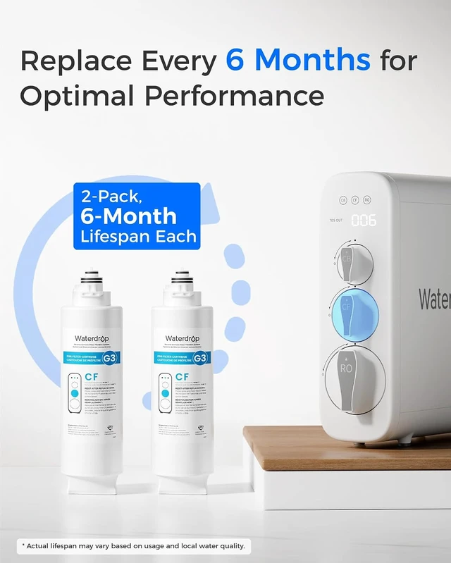 Alt view image 2 of 6 - Waterdrop G3-2CF Filter, Replacement for G3-W & G3P600 & G3P800 RO System,NSF/ANSI 372 Certified, Easy Installation, No Tools Required, Pack of 2 G3-N1CF, 6-Month Lifetime Each